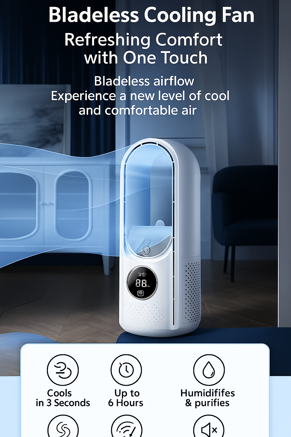 Airevo air cooler | Bladeless USB fan | 6 levels | Quietly & with timer | Humidification