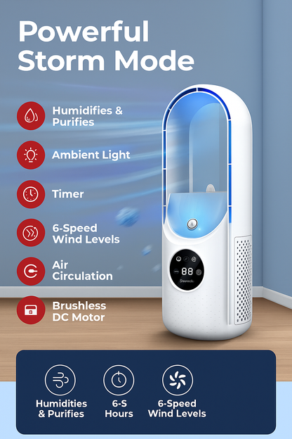 Airevo air cooler | Bladeless USB fan | 6 levels | Quietly & with timer | Humidification