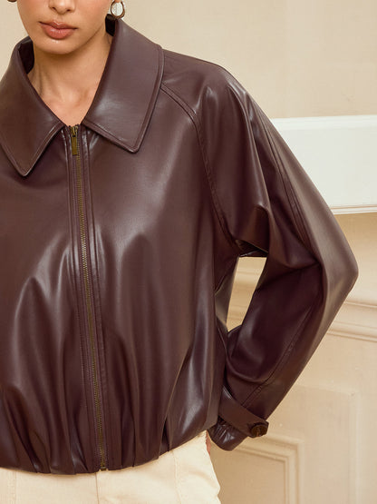 Collared Zip-Up Faux Leather Jacket 3