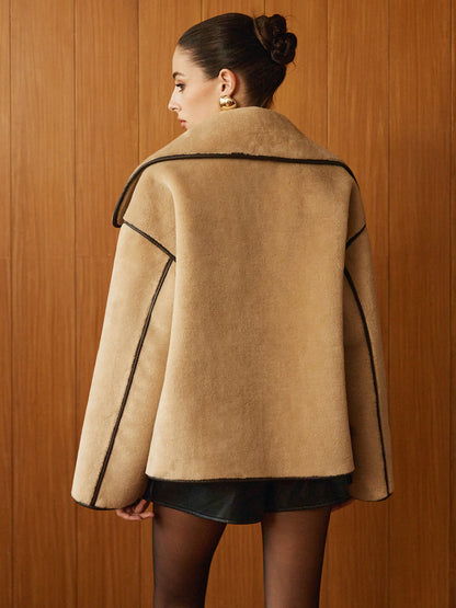 Contrast Piping Shift Minky Coat 1
