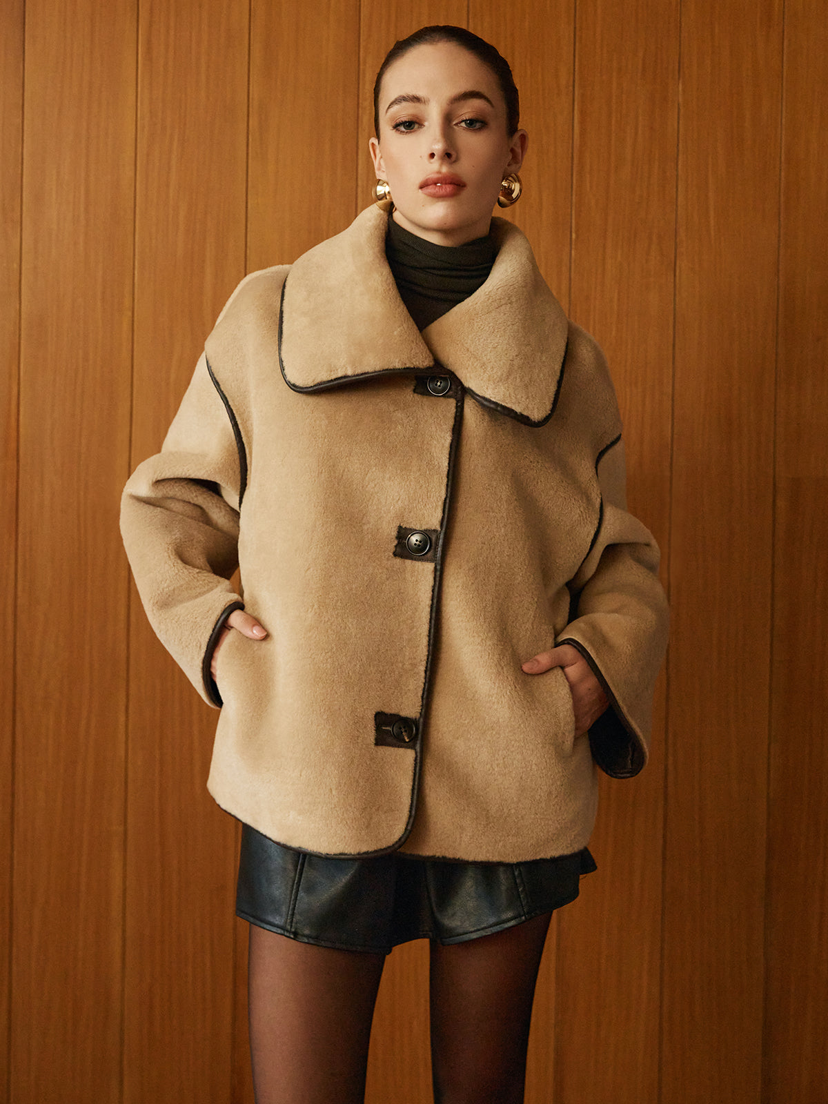 Contrast Piping Shift Minky Coat 5