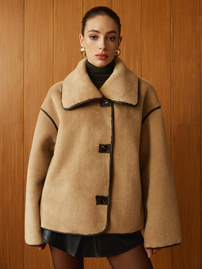 Contrast Piping Shift Minky Coat 6