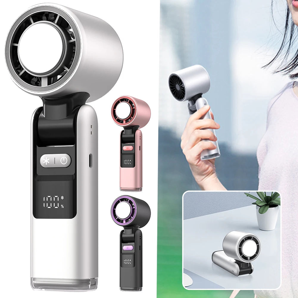 Cooliox Mini hand fan | 100 wind turbines & digital display | Foldable & USB load bar | 4000mAh battery 1