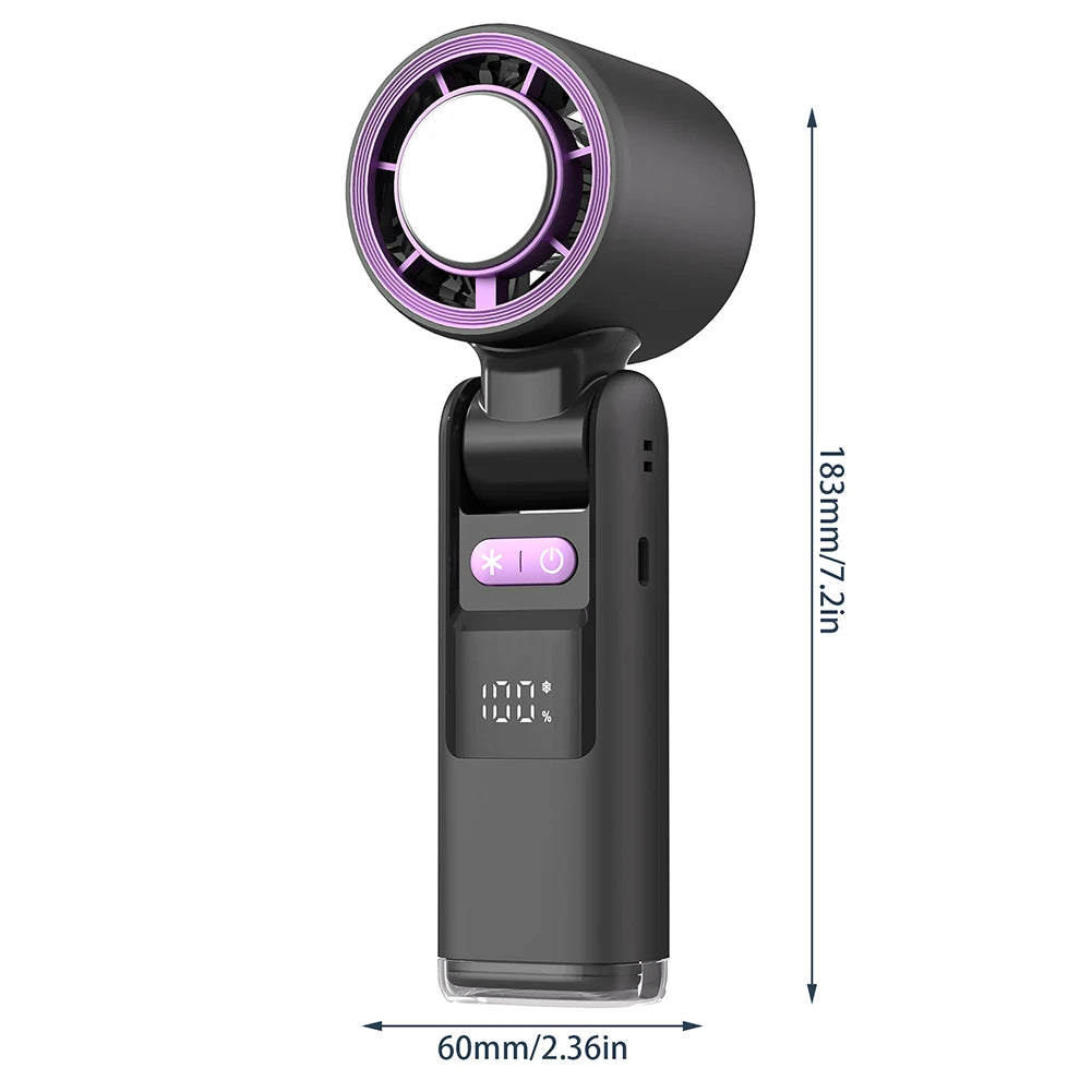 Cooliox Mini hand fan | 100 wind turbines & digital display | Foldable & USB load bar | 4000mAh battery 5