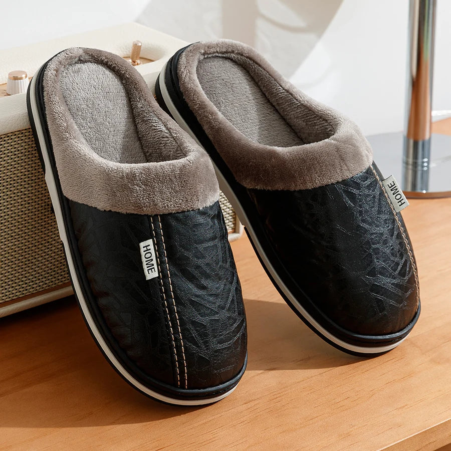 CozyNest | Warm Waterproof PU Leather Men's Slippers for Winter 1