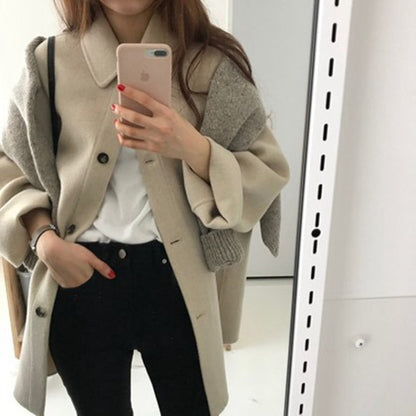 Cozy Mid-Length Women's Coat with Button Closure – Loose Fit, Non-Stretchable, Winter Essential 7