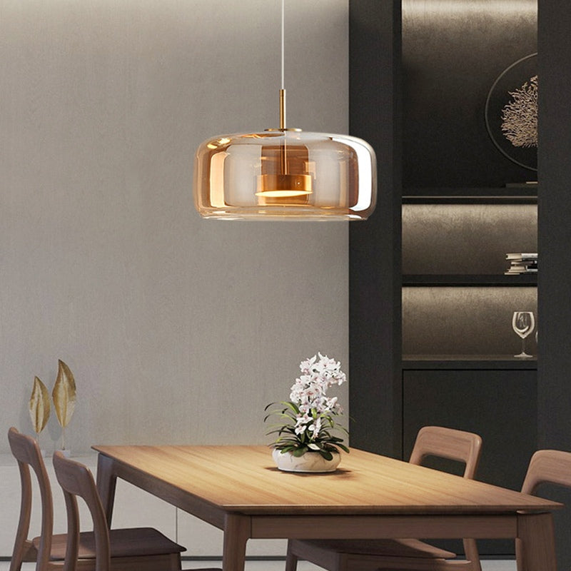 GoldenGlow - Retro Gold LED Pendant Lights in Glass