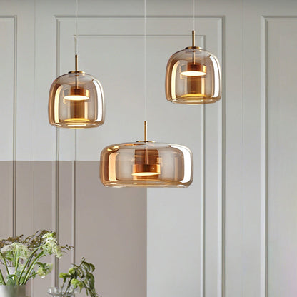GoldenGlow - Retro Gold LED Pendant Lights in Glass