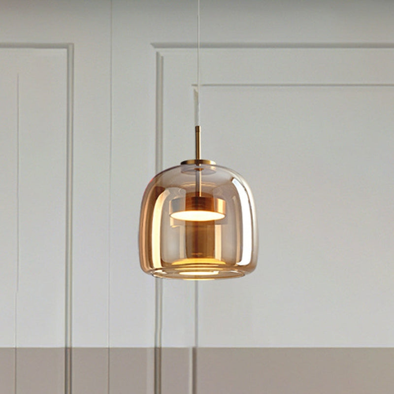 GoldenGlow - Retro Gold LED Pendant Lights in Glass