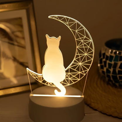 LunaCat - Lámpara Nocturna 3D con Diseño de Luna