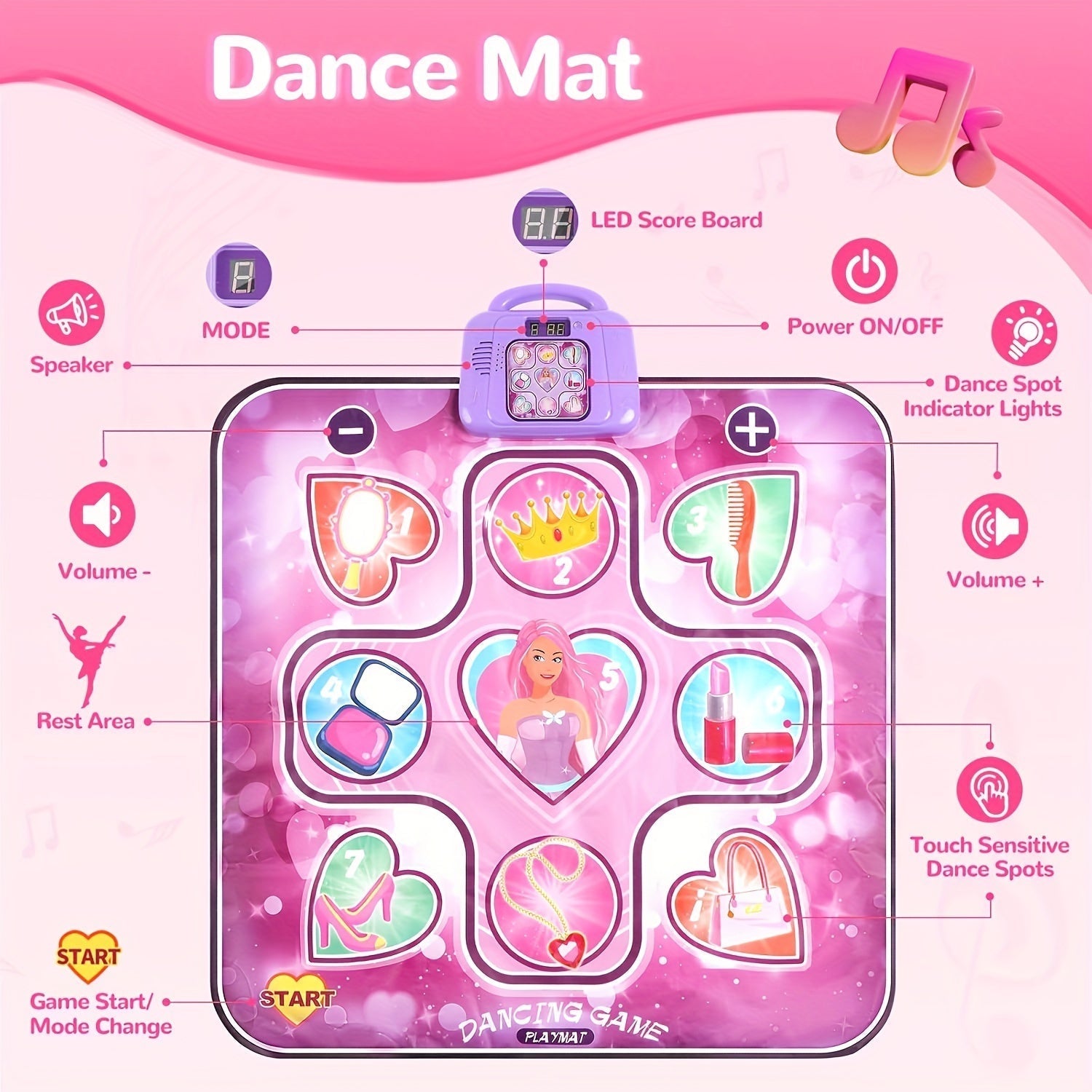 DanceJoy | Interactive Fun Pink Dance Mat for Girls with Scoring Function 1