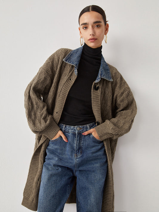 Diamond Stitch Knitting Longline Cardigan 0