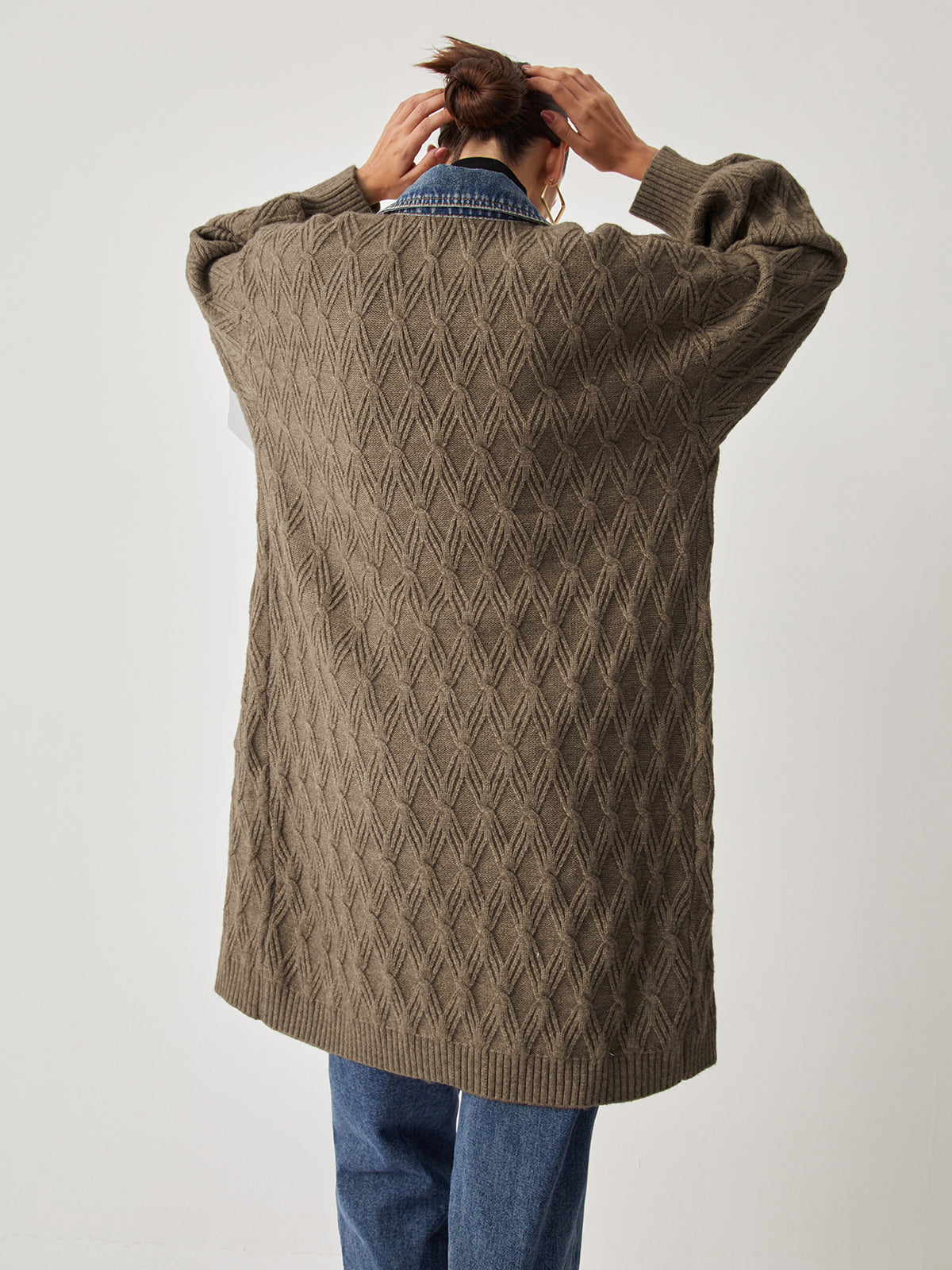 Diamond Stitch Knitting Longline Cardigan 5