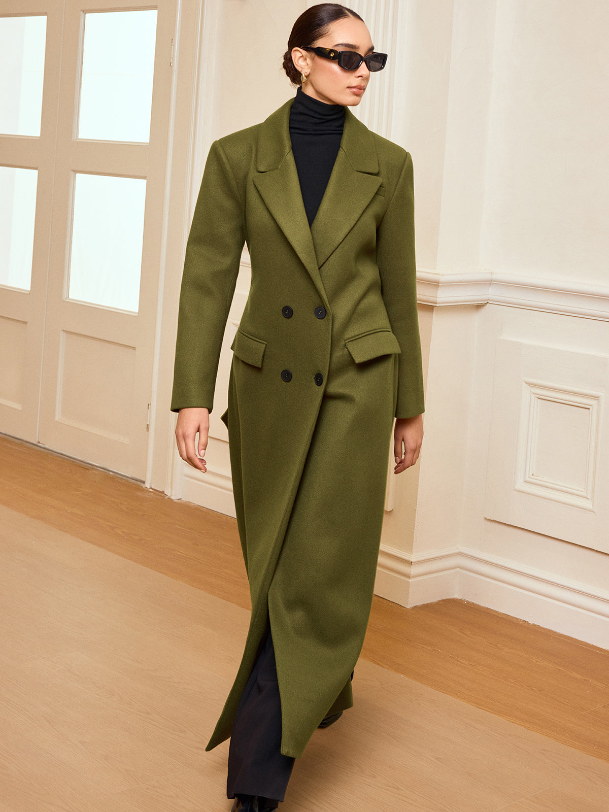 Double-Breasted Belted Long Coat 3