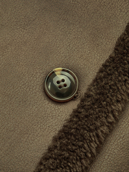 Double-Breasted Fleece Lined Faux Leather Longline Coat 8