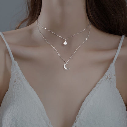 Double moon | Double necklace moon light silver 0