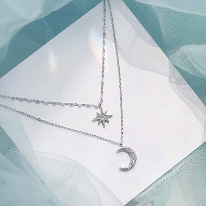 Double moon | Double necklace moon light silver 2