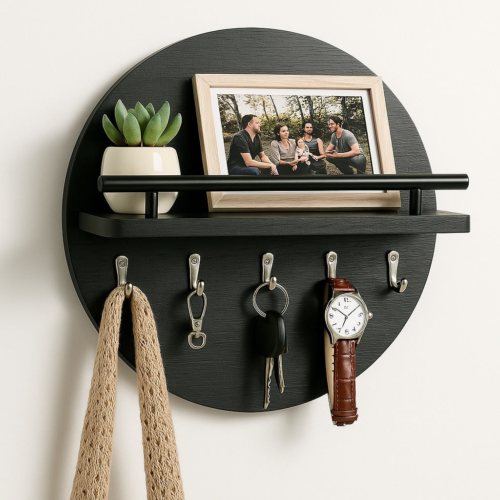 EcoWood | Stylish Sustainable Round Wall Key Holder Organizer 0