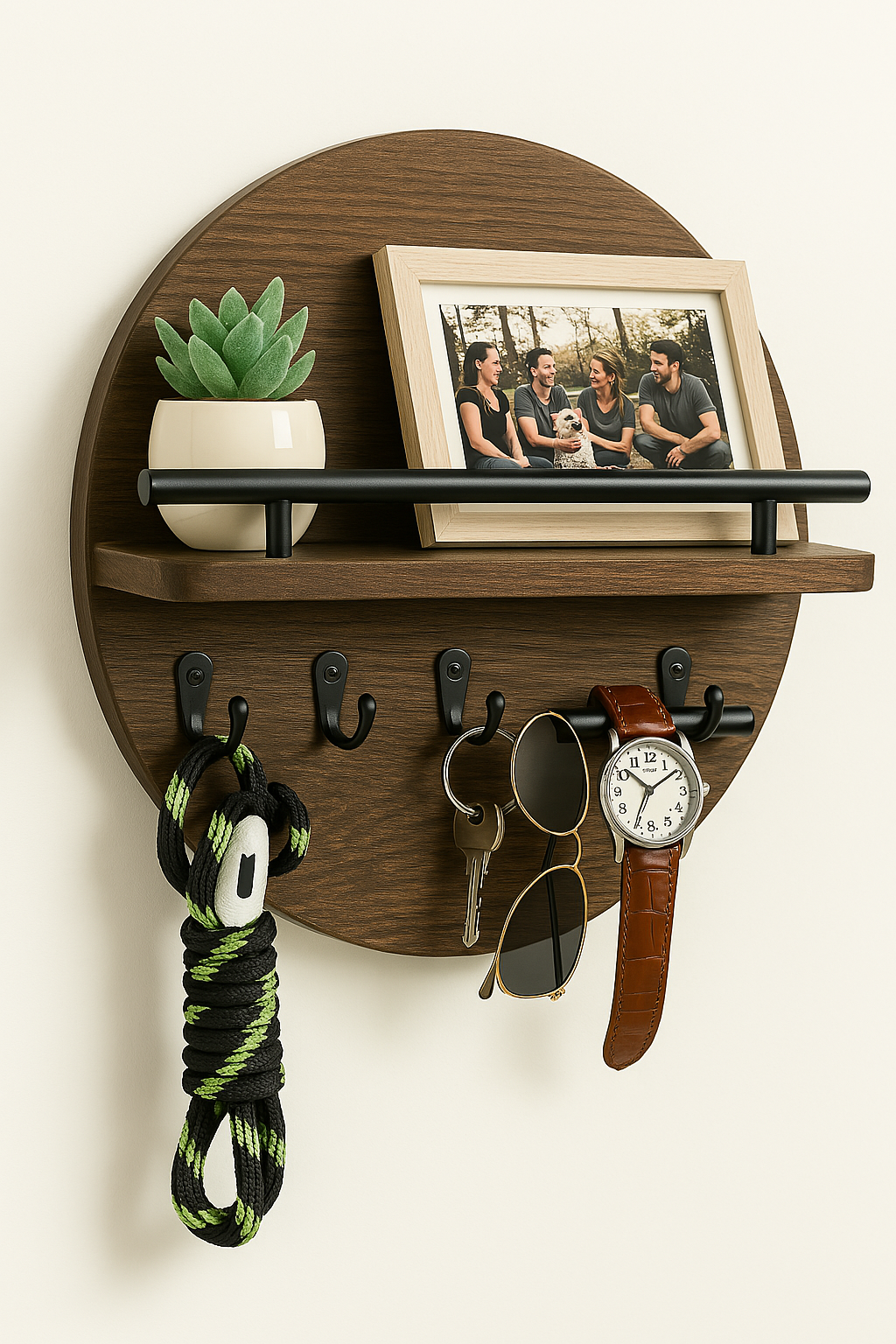 EcoWood | Stylish Sustainable Round Wall Key Holder Organizer 6