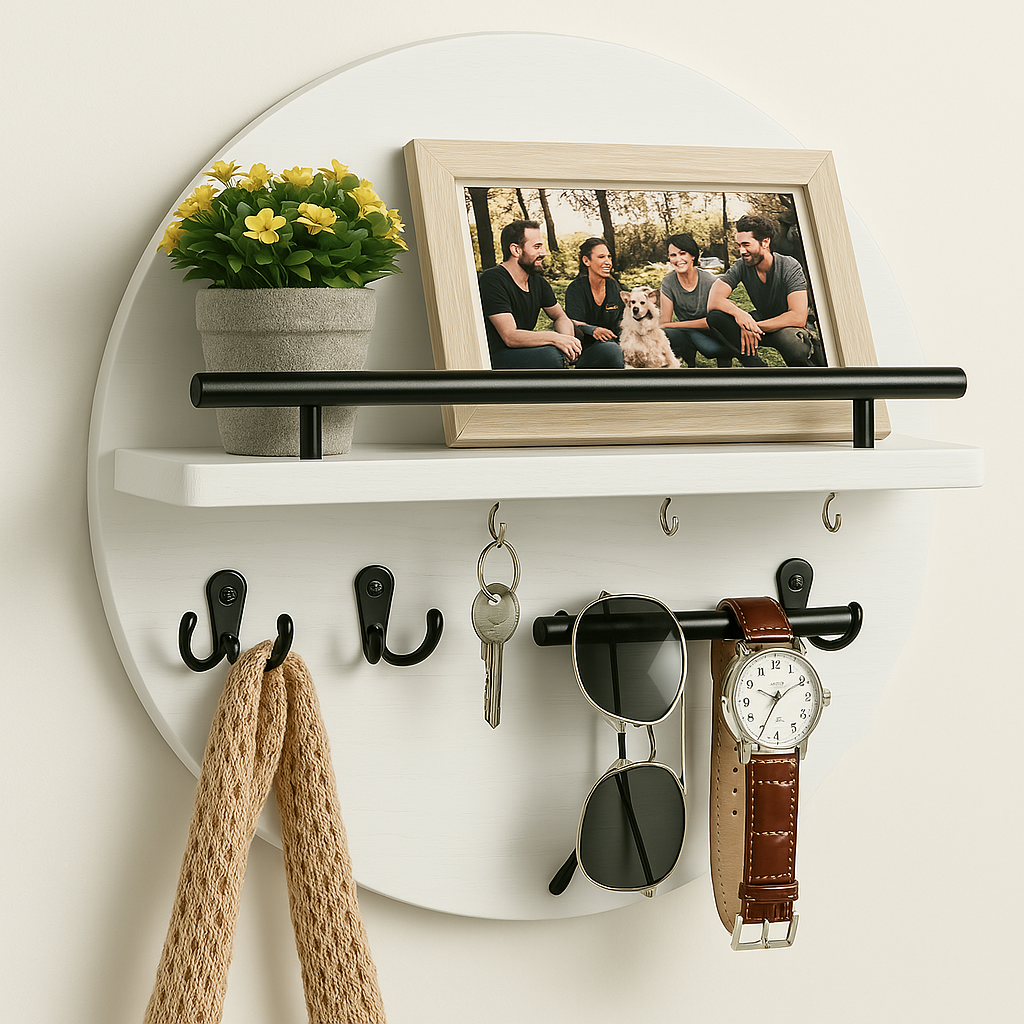 EcoWood | Stylish Sustainable Round Wall Key Holder Organizer 9