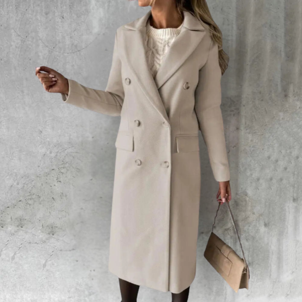 Elena | Stylish Tailored Long Trench Coat with Button Cuffs for Women 4