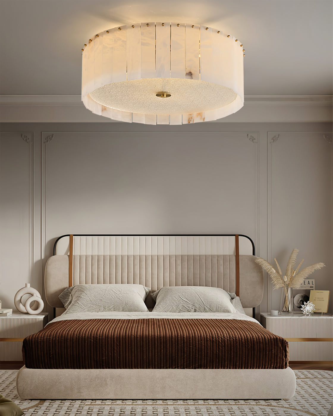 AlabasterAura - Ceiling Lamp with Alabaster Detailing and Gentle Radiance