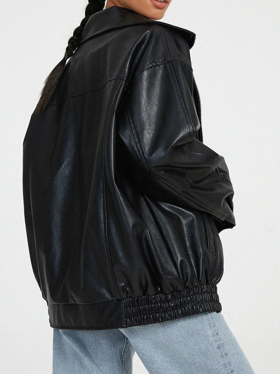 Emily | Stylish Oversized Leather Bomber Jacket Women 0