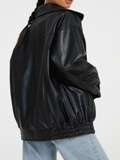 Emily | Stylish Oversized Leather Bomber Jacket Women 0