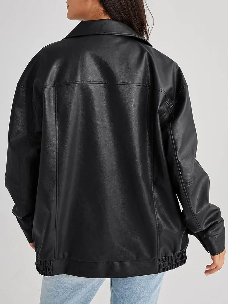 Emily | Stylish Oversized Leather Bomber Jacket Women 2
