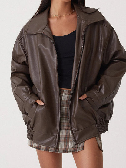Emily | Stylish Oversized Leather Bomber Jacket Women 6