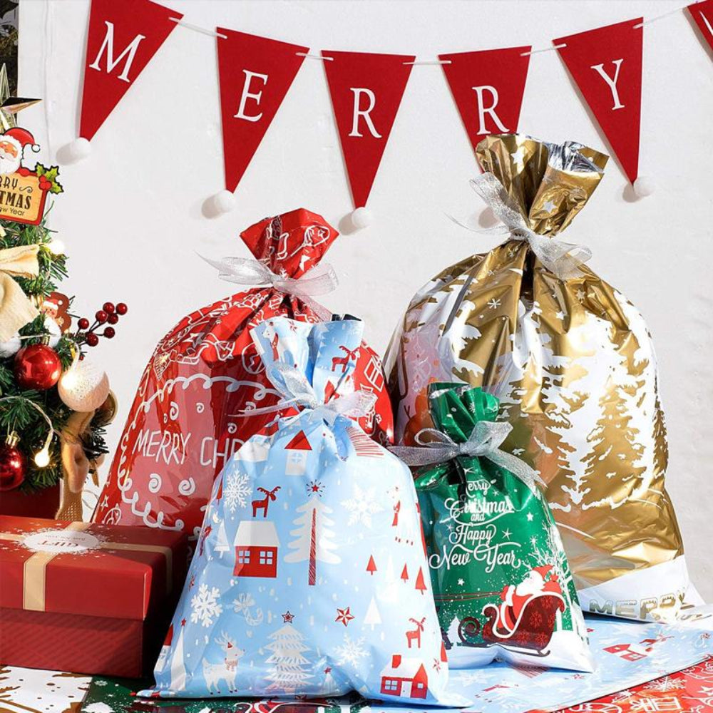 FestiWrap | Vibrant Reusable Foil Christmas Gift Bags Set for Easy Wrapping 2
