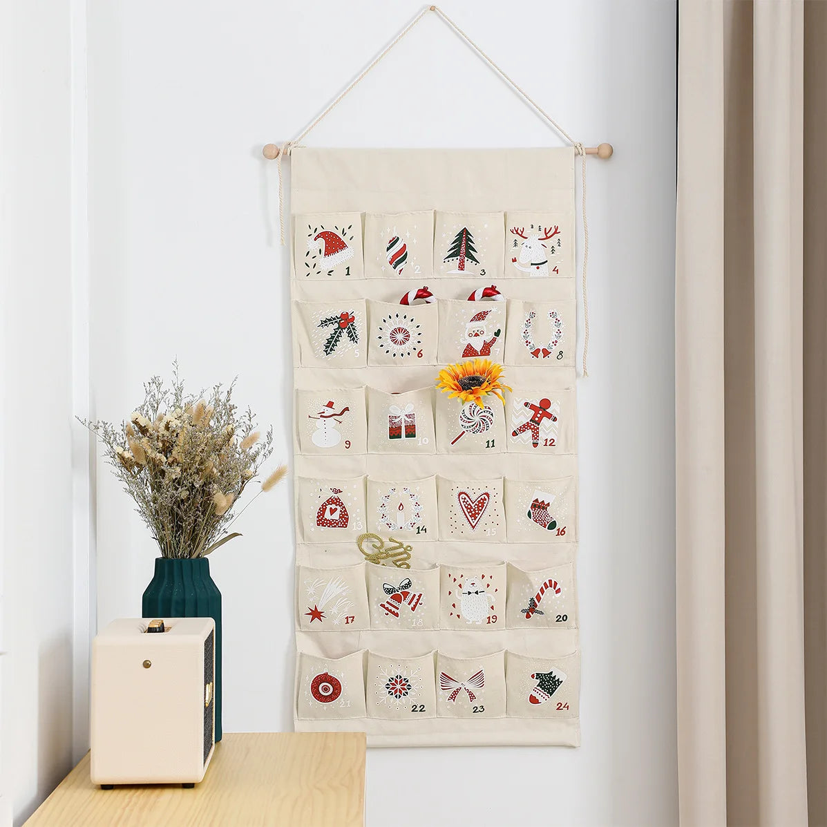FestiveCanvas | Colorful Interactive Hanging Advent Calendar with 24 Pockets 0