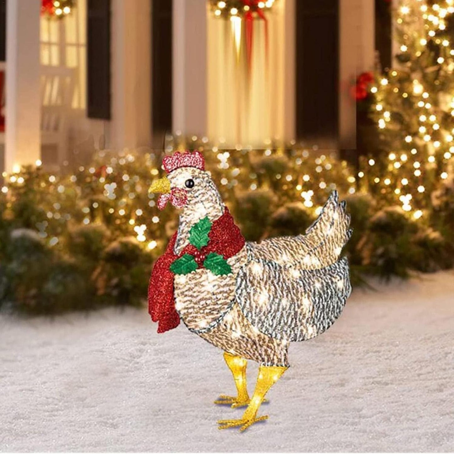 FestiveGlow | Charming Luminous Chicken Garden Decoration with Scarf 4