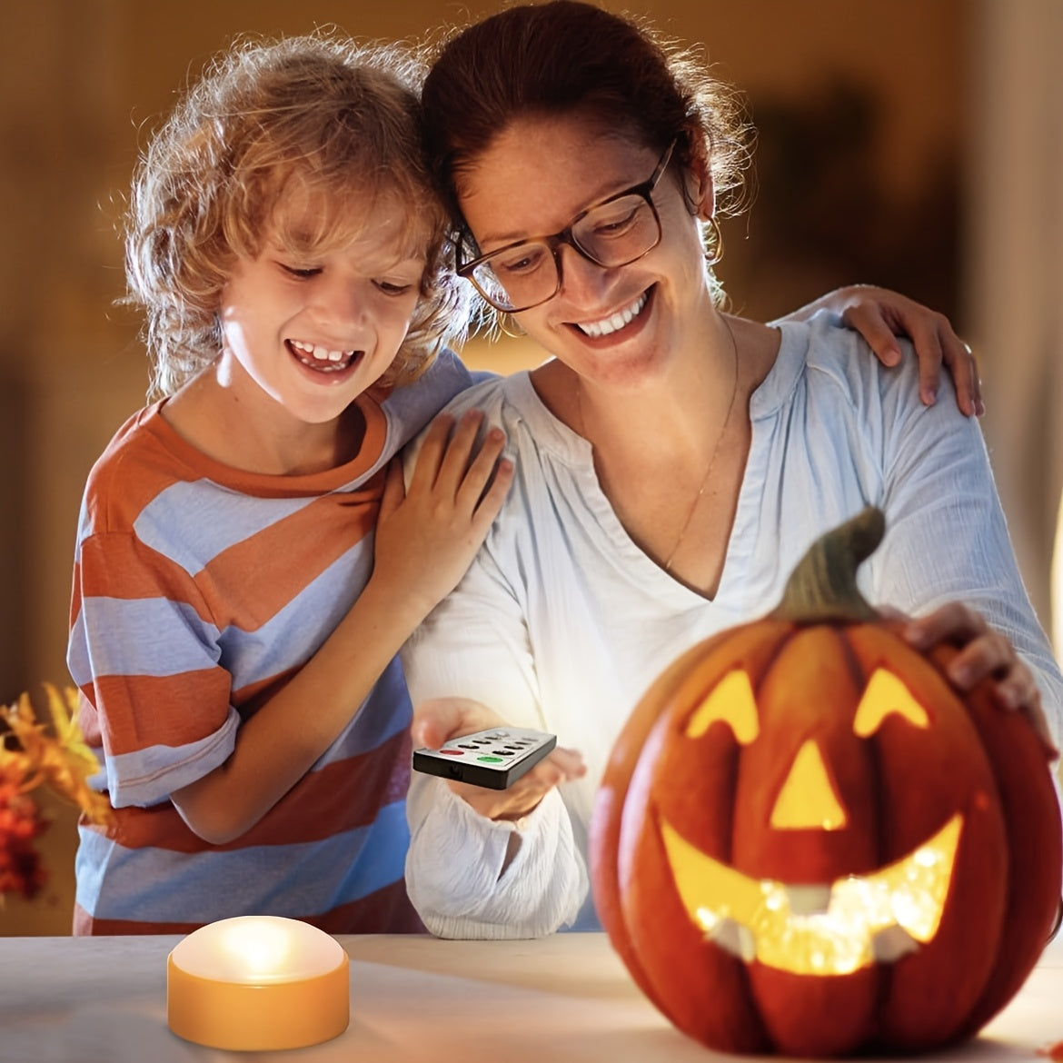 Flameless Battery Jack-O-Lantern Lights | LED Tea Candles 1