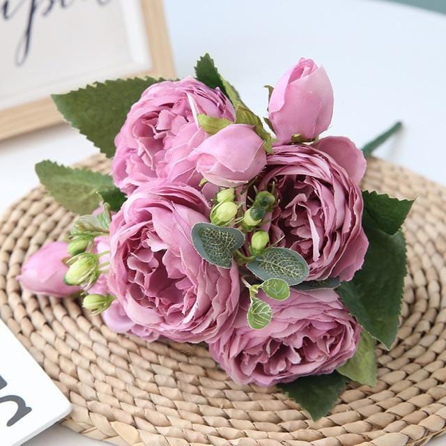FloralVista | Elegant Vibrant Artificial Peony Bouquet for Home Décor 3