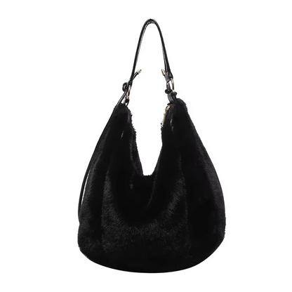 Fluffy Casual Shoulder Bag for Women with Zipper Closure – Cozy Winter Accessory 0