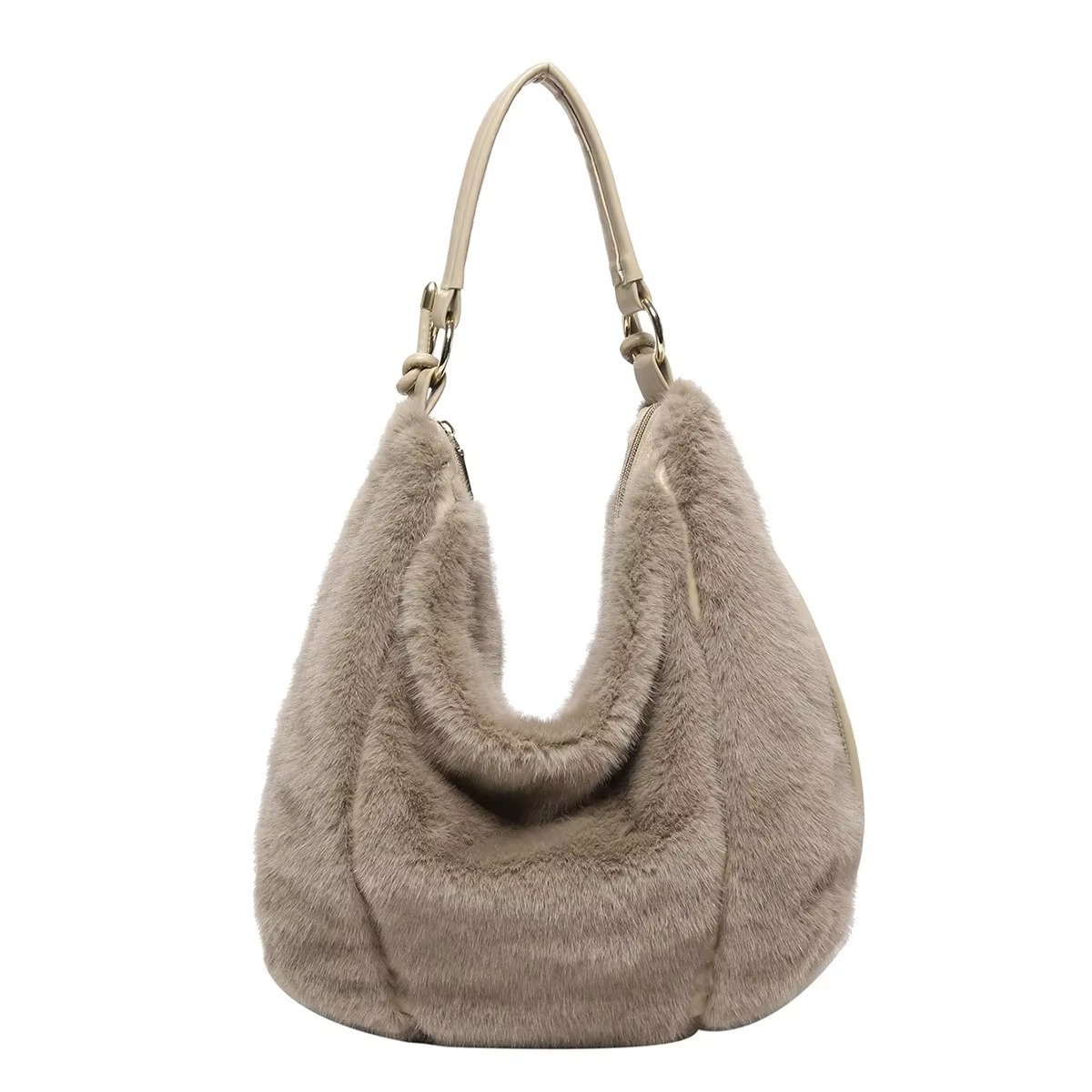 Fluffy Casual Shoulder Bag for Women with Zipper Closure – Cozy Winter Accessory 1