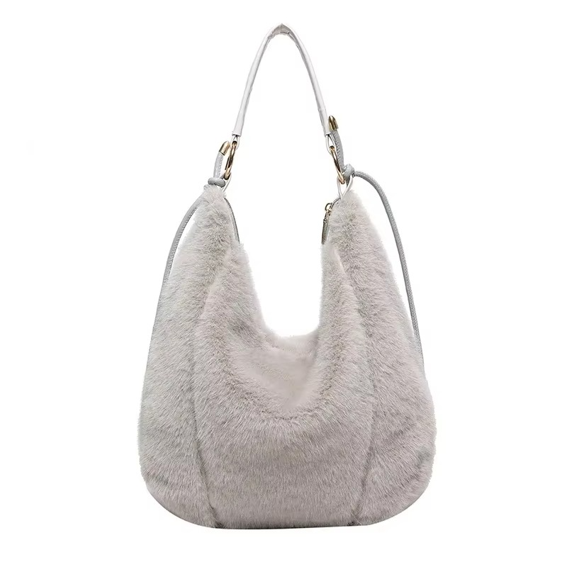 Fluffy Casual Shoulder Bag for Women with Zipper Closure – Cozy Winter Accessory 4