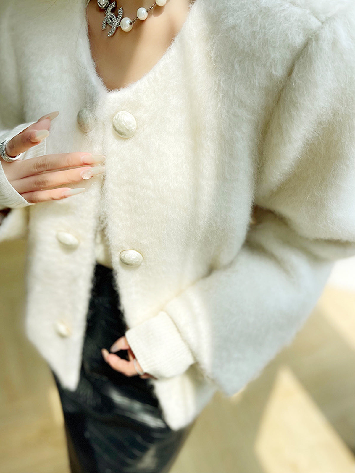 Fuzzy Button Short Wool Coat 1