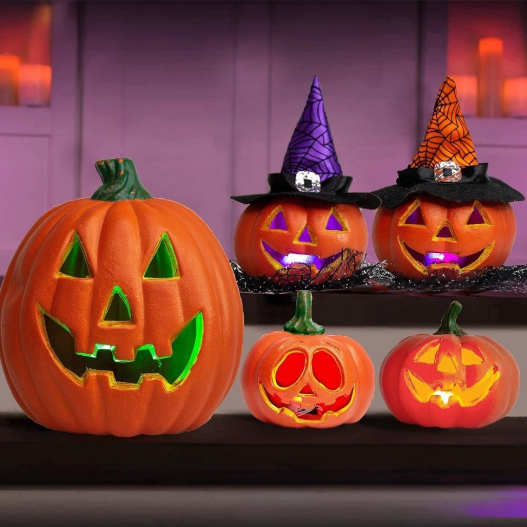 Glowing Light-Up Halloween Jack O'Lantern Decoration Set | Battery Operated 0