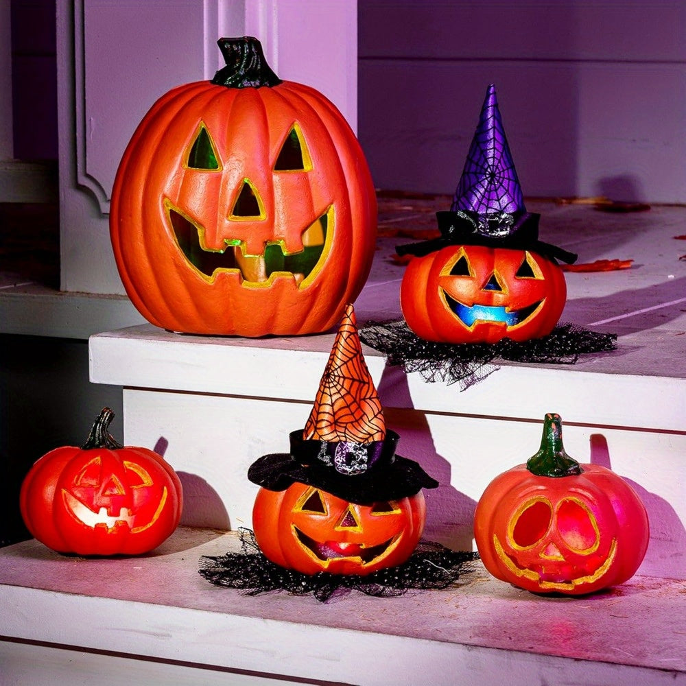 Glowing Light-Up Halloween Jack O'Lantern Decoration Set | Battery Operated 2