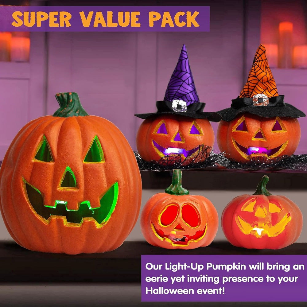 Glowing Light-Up Halloween Jack O'Lantern Decoration Set | Battery Operated 3