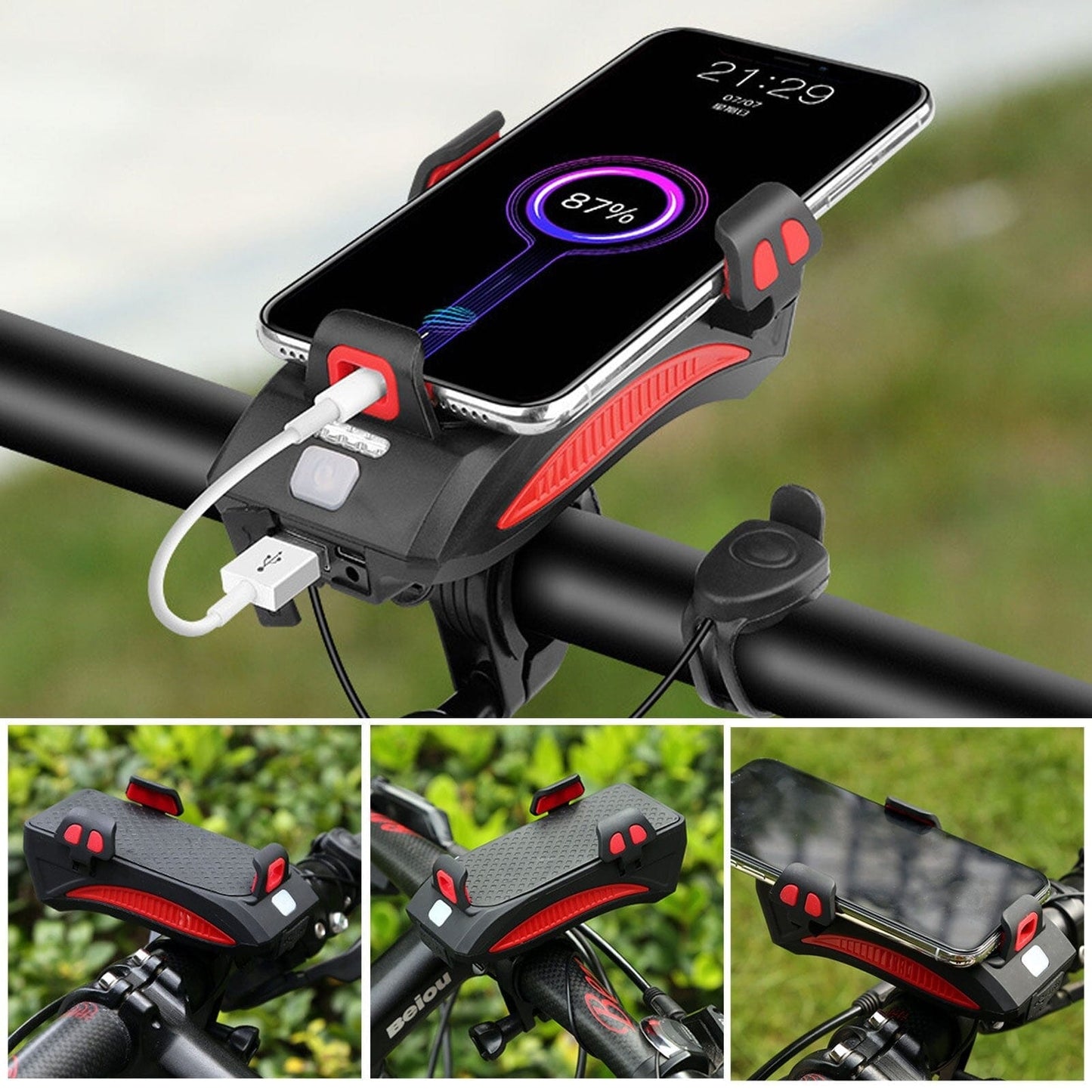 Variant image for 4-in-1 Rechargeable Bike Lights with Powerbank, Phone Holder, and Electronic Horn – LED Safety Lamp for Bicycles-1