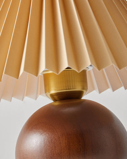 SiennaGlow - Lampa Stołowa z Drewnianym i Tkaninowym Wzorem