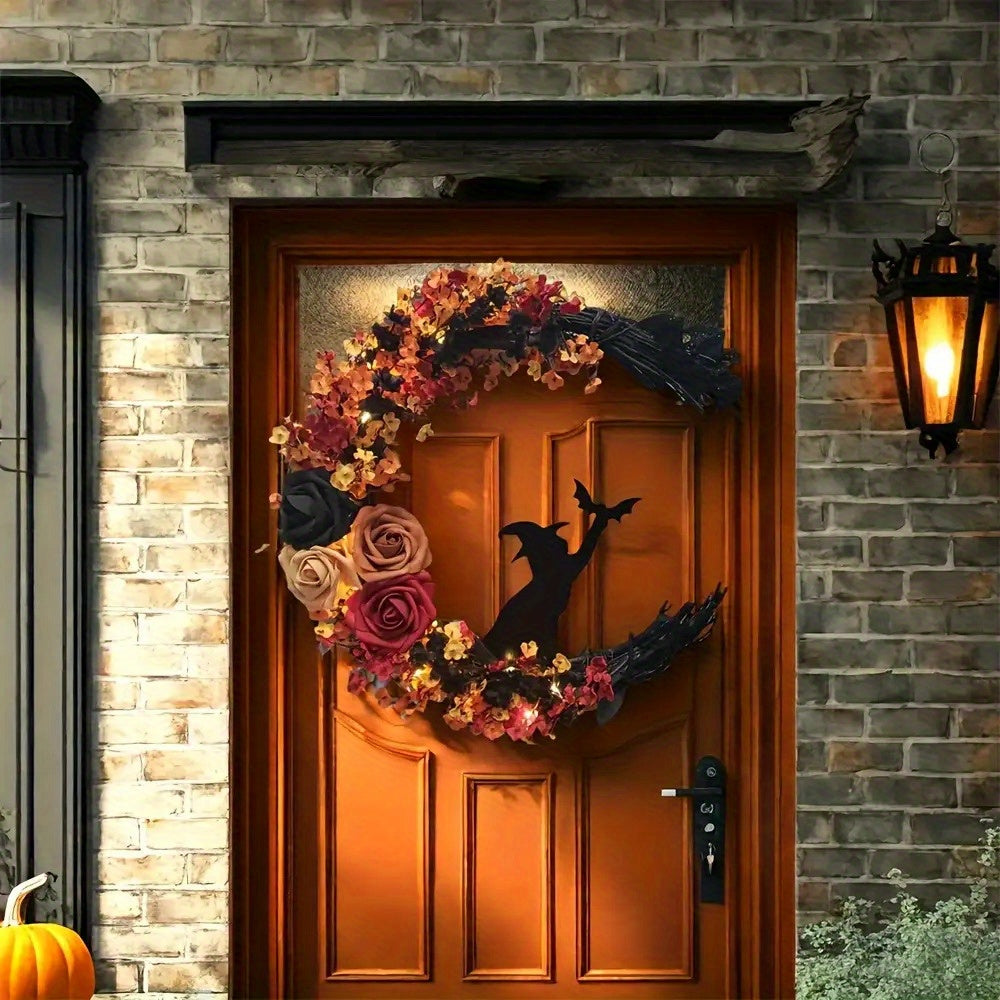 Halloween Rustic Witch Floral Wreath | Crescent Moon Door Decor 4