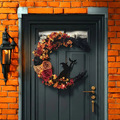 Halloween Rustic Witch Floral Wreath | Crescent Moon Door Decor 5
