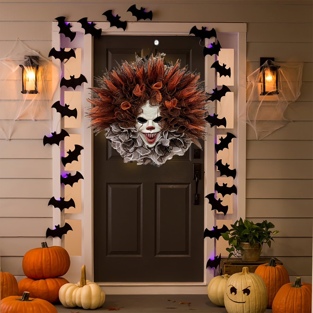 Halloween Scary Clown Mesh Wreath | Creepy Front Door Decor 0
