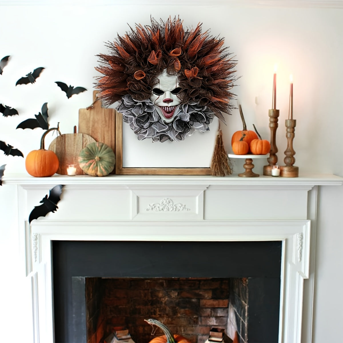 Halloween Scary Clown Mesh Wreath | Creepy Front Door Decor 1