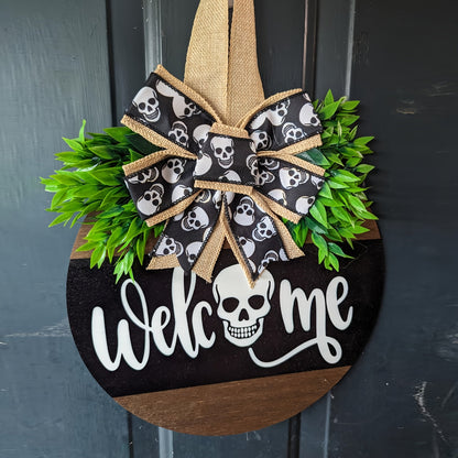 Halloween Spooky Skull Front Door Wreath | Rustic Welcome Sign 1