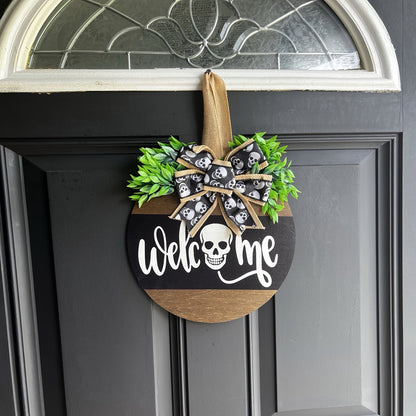 Halloween Spooky Skull Front Door Wreath | Rustic Welcome Sign 2